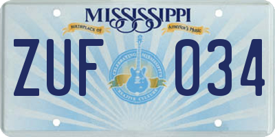 MS license plate ZUF034