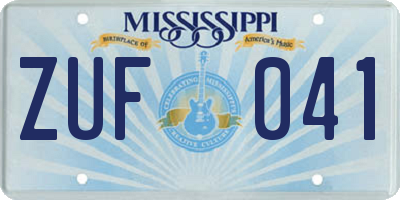 MS license plate ZUF041