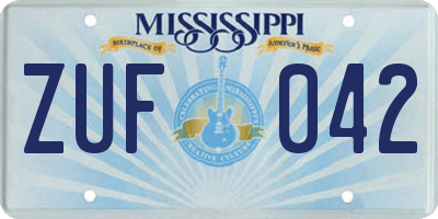 MS license plate ZUF042