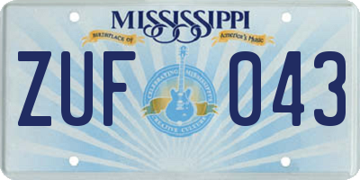 MS license plate ZUF043