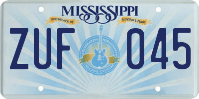 MS license plate ZUF045