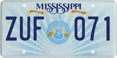 MS license plate ZUF071