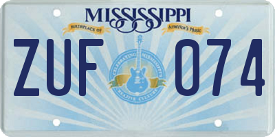 MS license plate ZUF074