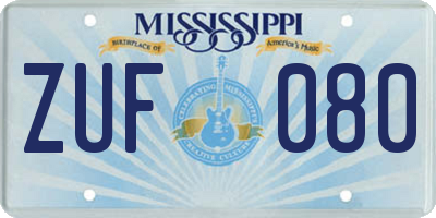 MS license plate ZUF080