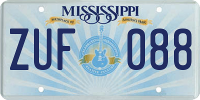 MS license plate ZUF088