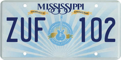 MS license plate ZUF102