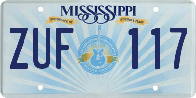 MS license plate ZUF117