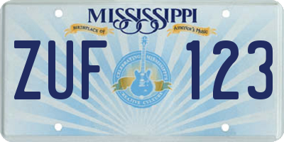 MS license plate ZUF123