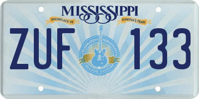 MS license plate ZUF133