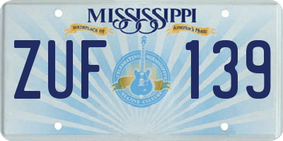 MS license plate ZUF139