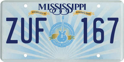 MS license plate ZUF167