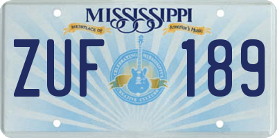 MS license plate ZUF189