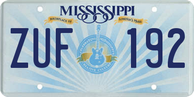 MS license plate ZUF192