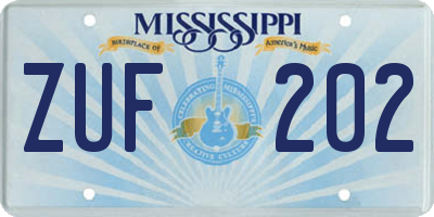 MS license plate ZUF202
