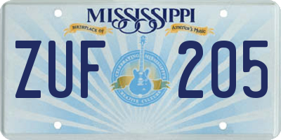MS license plate ZUF205