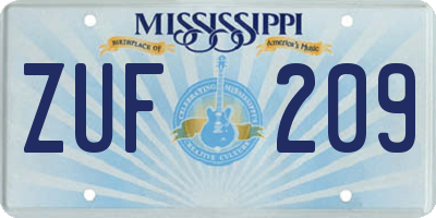 MS license plate ZUF209
