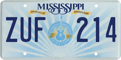 MS license plate ZUF214