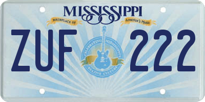 MS license plate ZUF222