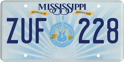 MS license plate ZUF228