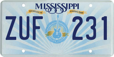 MS license plate ZUF231