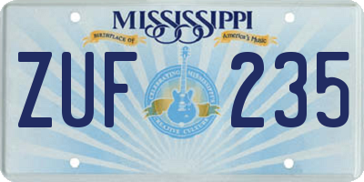 MS license plate ZUF235