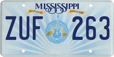 MS license plate ZUF263
