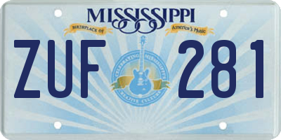 MS license plate ZUF281