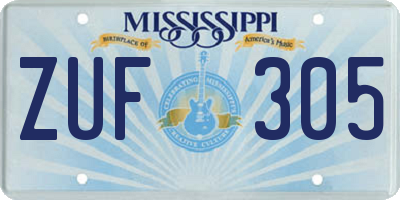 MS license plate ZUF305