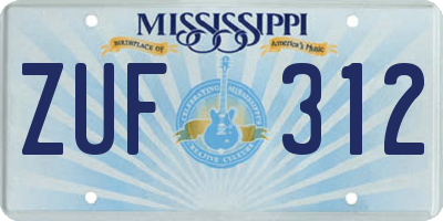 MS license plate ZUF312