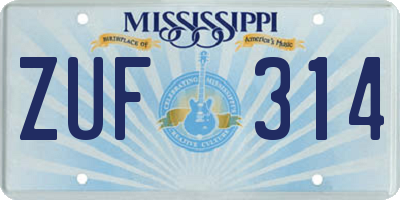 MS license plate ZUF314