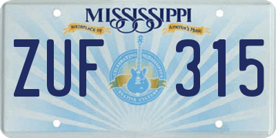 MS license plate ZUF315