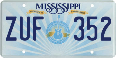 MS license plate ZUF352