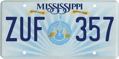 MS license plate ZUF357