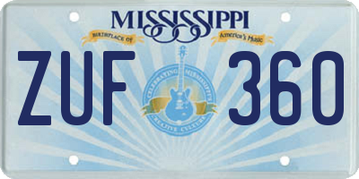 MS license plate ZUF360