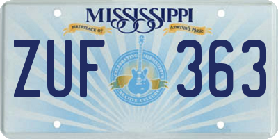 MS license plate ZUF363