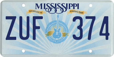 MS license plate ZUF374