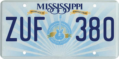 MS license plate ZUF380