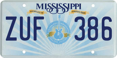 MS license plate ZUF386