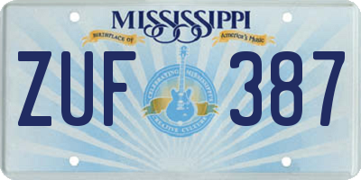 MS license plate ZUF387