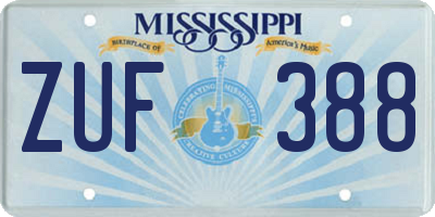MS license plate ZUF388
