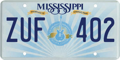 MS license plate ZUF402