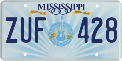 MS license plate ZUF428