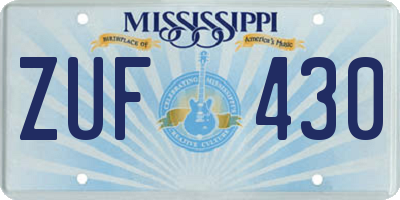 MS license plate ZUF430