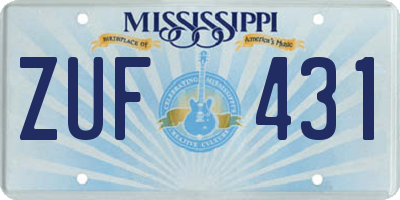 MS license plate ZUF431
