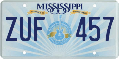 MS license plate ZUF457