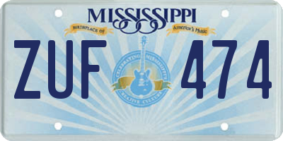 MS license plate ZUF474