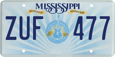 MS license plate ZUF477
