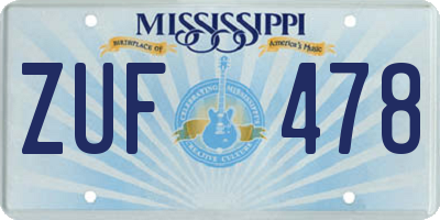 MS license plate ZUF478