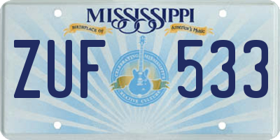 MS license plate ZUF533