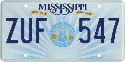 MS license plate ZUF547